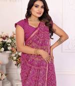Rani Pink Patola And Bandhej Pattern Soft Cotton Light Weight Saree 