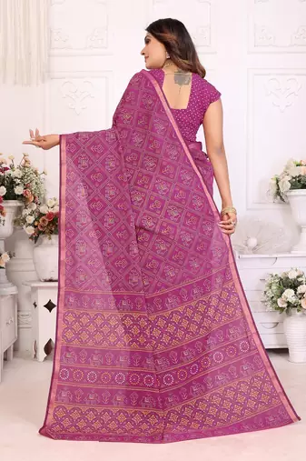 Rani Pink Patola And Bandhej Pattern Soft Cotton Light Weight Saree 
