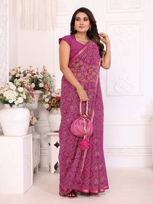 Rani Pink Patola And Bandhej Pattern Soft Cotton Light Weight Saree  4