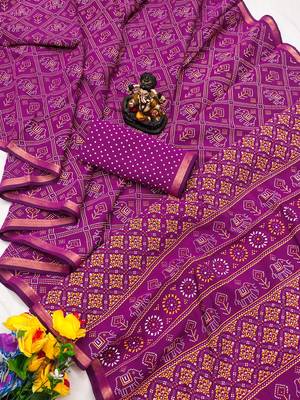 Rani Pink Patola And Bandhej Pattern Soft Cotton Light Weight Saree  5