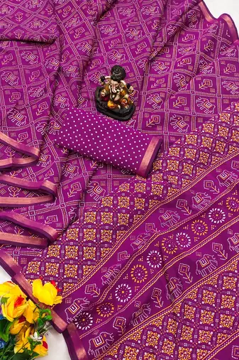 Rani Pink Patola And Bandhej Pattern Soft Cotton Light Weight Saree 