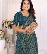 Teal Patola And Bandhej Pattern Soft Cotton Light Weight Saree 