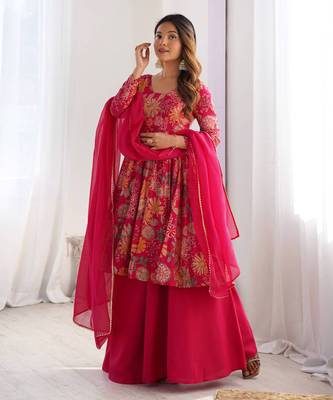 Roman silk Printed Fully Flair Kurta With Dupatta & Palazzo 1