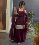 MAROON Faux Blooming with Sequins Embroidered SUIT SET