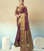 maroon poly viscose georgette zari work paithani saree