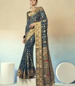 dark blue poly viscose georgette zari work paithani saree