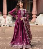 Royal Wine Silk Gown with Dupatta