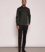Bottle green textured cotton cut & sew shirt