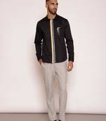 Black textured cottonzipper shirt