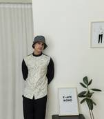 Ecru & black cotton printed shirt