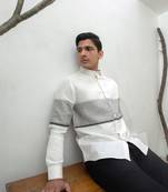 White waffle texture cut & sew shirt