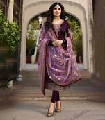 Purple Embroidered Georgette Salwar Free size full stitched Up To 42" Size