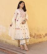 Off white machine embroidery chanderi kurta set