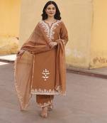Brown machine embroidery chanderi kurta set