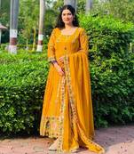 Yellow Georgette EMBROIDERY PARTY WEAR SALWAR SUITS 