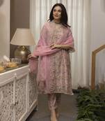 Light pink embroidered chanderi kurta set