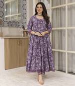 Purple embroidered cotton anarkali