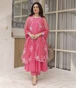 Light pink embroidered cotton anarkali
