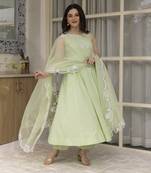 Light green embroidered cotton anarkali