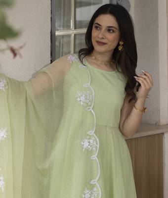 Light green embroidered cotton anarkali 3