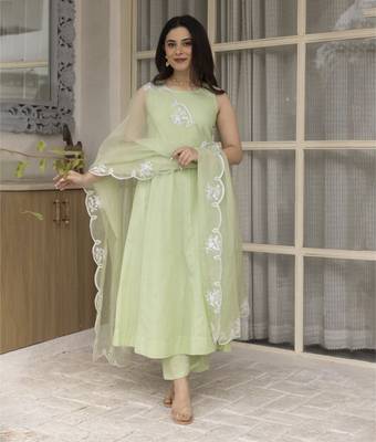 Light green embroidered cotton anarkali 4