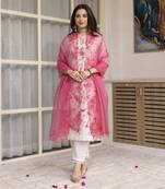 White embroidered chanderi kurta set