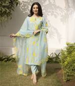 Mint green embroidered chanderi kurta set