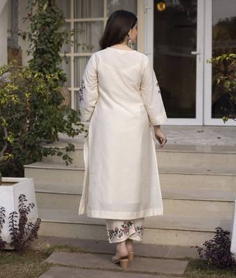 White embroidered chanderi kurta set 2