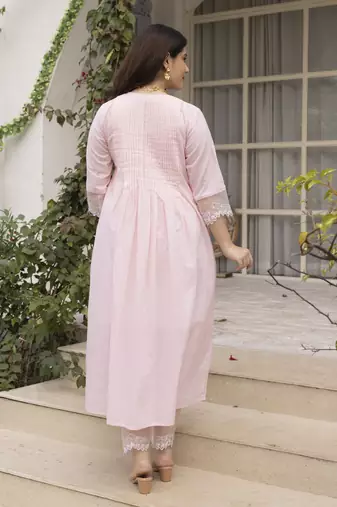Light pink embroidered chanderi kurta set