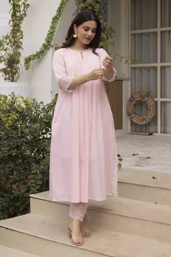 Light pink embroidered chanderi kurta set