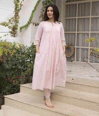 Light pink embroidered chanderi kurta set 5