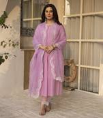 Purple embroidered chanderi kurta set