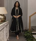 Black embroidered chanderi kurta set