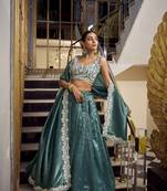 teal Women's Gold Crush With Sequins and Thread Embroidery Lehenga Choli
