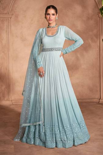 Sky embroidered georgette anarkali suit