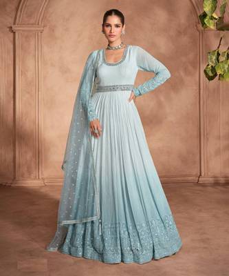 Sky embroidered georgette anarkali suit 1