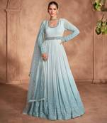 Sky embroidered georgette anarkali suit