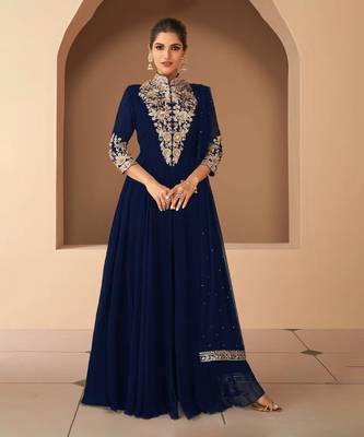 Royal Blue Georgette Embroidery Anarkali Salwar Kameez 1