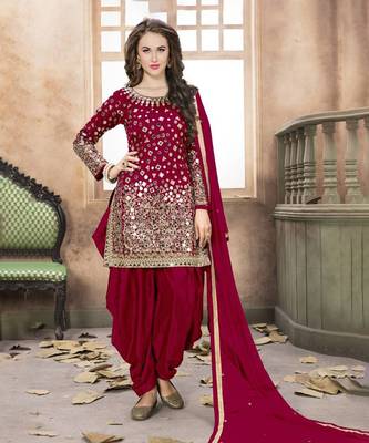 Taffeta Silk Mirror Work Maroon Punjabi salwar suit 1