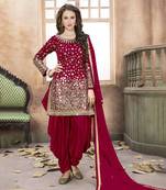Taffeta Silk Mirror Work Maroon Punjabi salwar suit