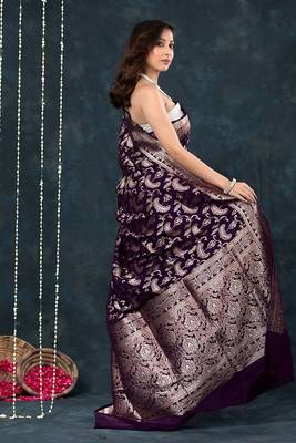 WINE silk blend saree with blouse 2