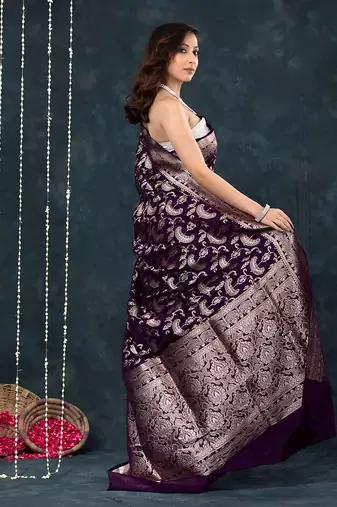 WINE silk blend saree with blouse
