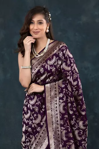 WINE silk blend saree with blouse