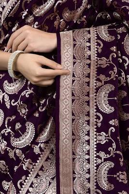 WINE silk blend saree with blouse 4
