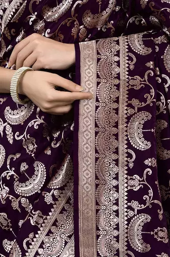 WINE silk blend saree with blouse