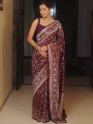Wine silk blend saree with blouse 2