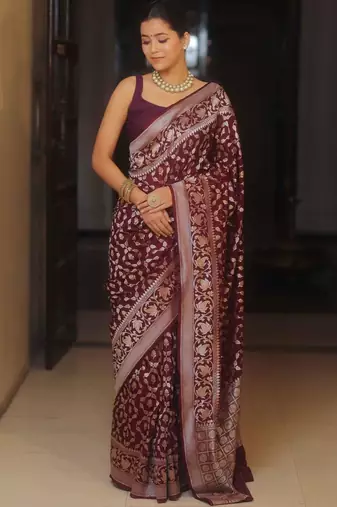 Wine silk blend saree with blouse