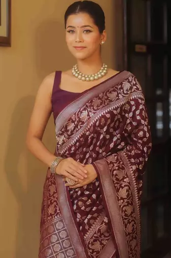 Wine silk blend saree with blouse