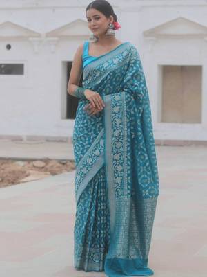 Skyblue silk blend sarees with blouse 1
