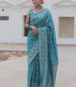 Skyblue silk blend sarees with blouse